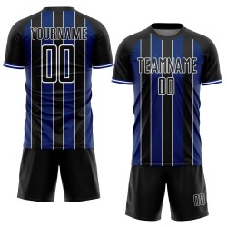 Sports Soccer Pinstripe Line Custom Sublimation Uniform Black Royal-White Jersey