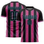 Uniform Sports Jersey Soccer Black Pinstripe Custom Pink-Teal Sublimation Line