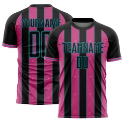 Uniform Sports Jersey Soccer Black Pinstripe Custom Pink-Teal Sublimation Line