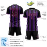 Pinstripe Purple-Pink Soccer Sublimation Uniform Black Jersey Sports Line Custom Pinstripe Purple-Pink Soccer Sublimation Uniform Black Jersey Sports Line Custom
