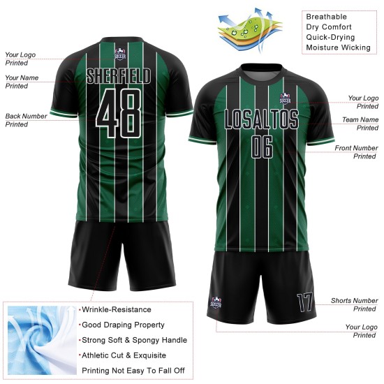 Soccer Pinstripe Jersey Kelly Custom Uniform Black Green-White Sublimation Sports Line