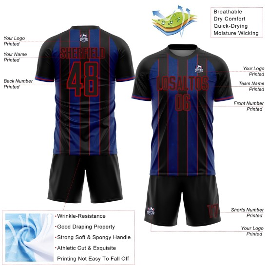 Pinstripe Royal-Red Black Sublimation Uniform Custom Jersey Sports Line Soccer