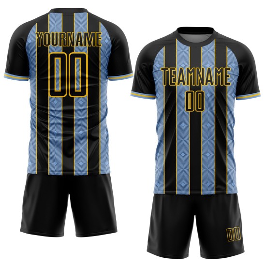 Light Sublimation Blue-Yellow Jersey Custom Line Sports Pinstripe Soccer Uniform Black
