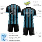 Sports Pinstripe Panther Black Uniform Sublimation Custom Soccer Blue-White Line Jersey