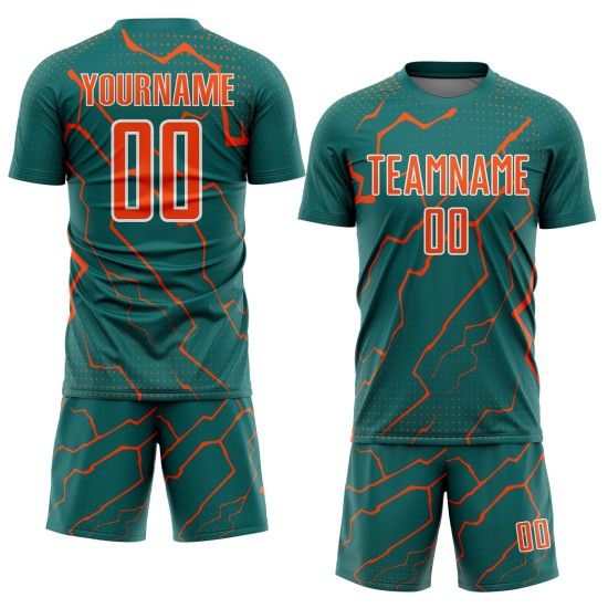 Soccer Sports Lightning Jersey Orange-White Teal Sublimation Custom Uniform