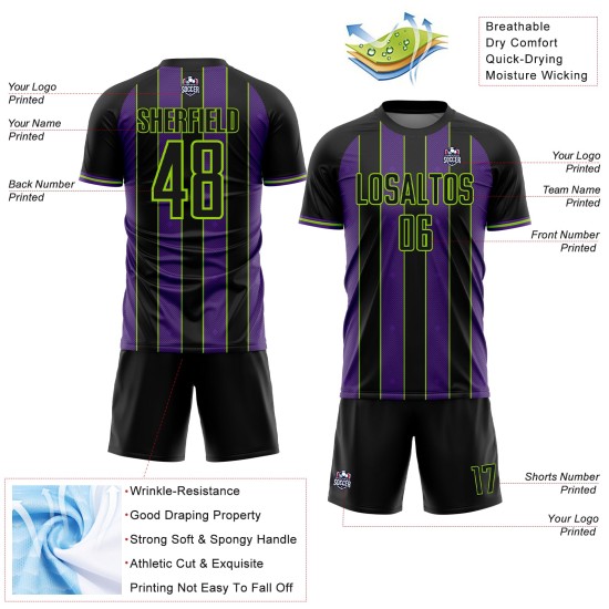 Soccer Purple-Neon Sports Black Line Custom Uniform Green Sublimation Pinstripe Jersey Soccer Purple-Neon Sports Black Line Custom Uniform Green Sublimation Pinstripe Jersey