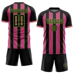 Sublimation Jersey Custom Line Black Pinstripe Sports Soccer Green Pink-Neon Uniform