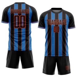 Blue-Orange Black Jersey Pinstripe Soccer Custom Uniform Sports Line Powder Sublimation