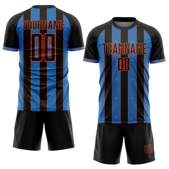 Blue-Orange Black Jersey Pinstripe Soccer Custom Uniform Sports Line Powder Sublimation