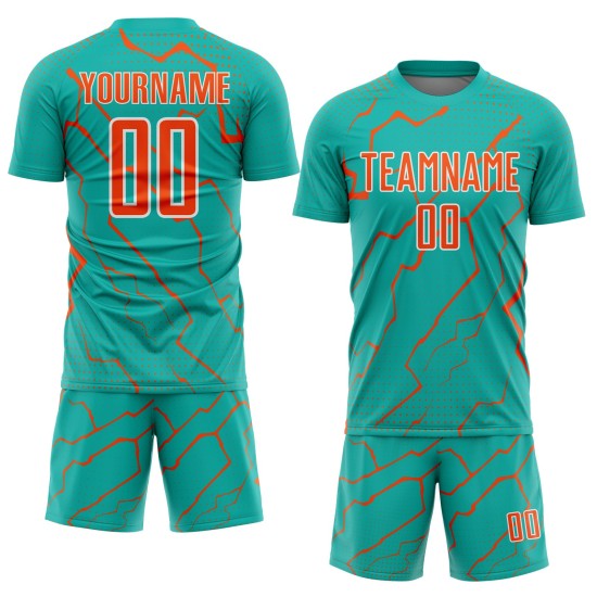 Lightning Uniform Soccer Aqua Sports Orange-White Custom Jersey Sublimation Lightning Uniform Soccer Aqua Sports Orange-White Custom Jersey Sublimation