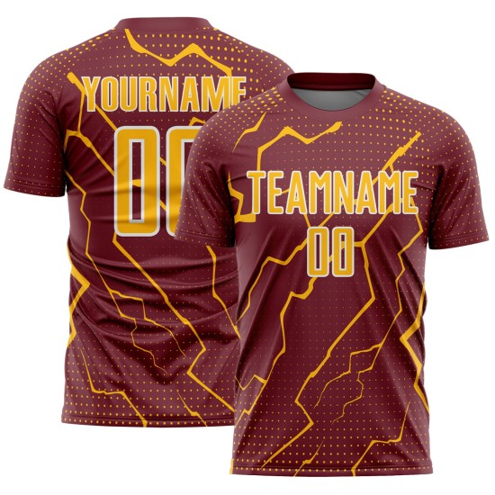 Jersey Gold-White Uniform Soccer Sports Custom Sublimation Lightning Burgundy