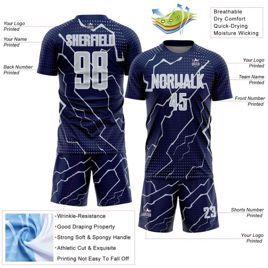 Jersey Navy Sublimation Silver-White Soccer Sports Uniform Custom Lightning