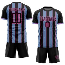 Sublimation Light Blue-Pink Jersey Pinstripe Uniform Soccer Line Sports Black Custom