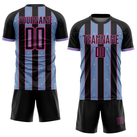 Sublimation Light Blue-Pink Jersey Pinstripe Uniform Soccer Line Sports Black Custom