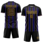 Purple-Gold Black Custom Line Sports Uniform Jersey Sublimation Dark Pinstripe Soccer