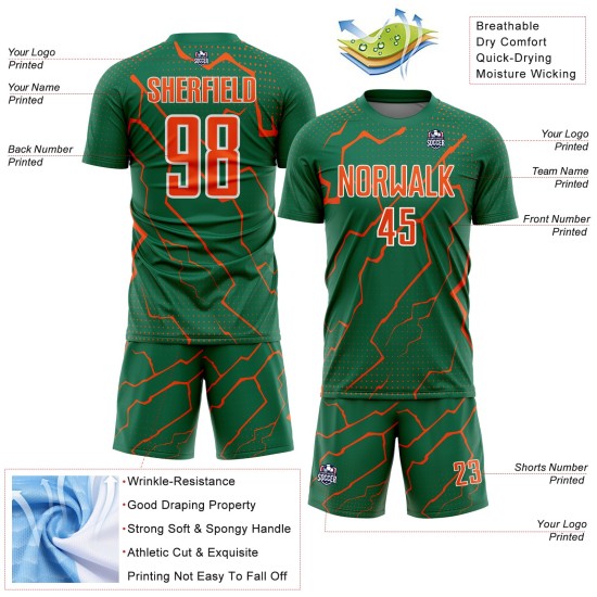 Green Uniform Soccer Lightning Jersey Orange-White Sublimation Sports Kelly Custom