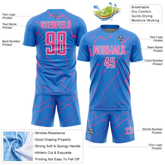Pink-White Uniform Custom Sports Blue Jersey Lightning Powder Soccer Sublimation