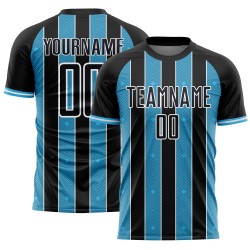 Blue-White Jersey Line Sublimation Sports Uniform Black Soccer Sky Custom Pinstripe