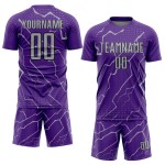 Sublimation Custom Sports Purple Gray-Black Lightning Soccer Jersey Uniform Sublimation Custom Sports Purple Gray-Black Lightning Soccer Jersey Uniform