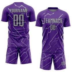 Sublimation Custom Sports Purple Gray-Black Lightning Soccer Jersey Uniform