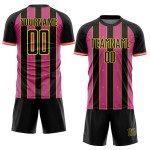 Custom Pink-Light Soccer Sublimation Line Black Jersey Yellow Uniform Pinstripe Sports