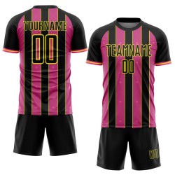 Custom Pink-Light Soccer Sublimation Line Black Jersey Yellow Uniform Pinstripe Sports