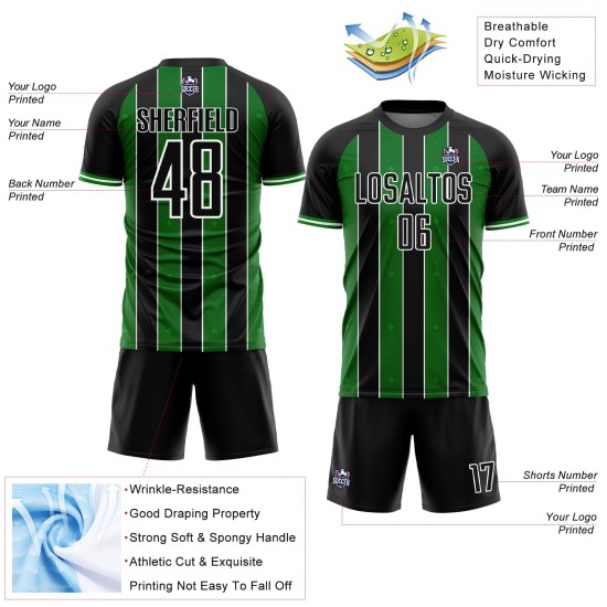 Line Soccer Pinstripe Grass Black Custom Green-White Jersey Sublimation Uniform Sports