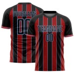 Sports Jersey Uniform Black Custom Pinstripe Soccer Red-Light Blue Sublimation Line