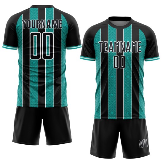 Aqua-White Soccer Pinstripe Custom Black Sports Uniform Jersey Line Sublimation