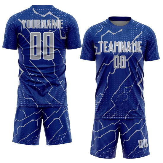 Gray-White Sublimation Royal Sports Jersey Soccer Lightning Custom Uniform
