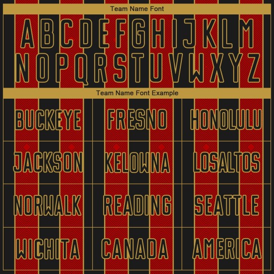 Sublimation Gold Sports Line Jersey Soccer Custom Uniform Red-Old Pinstripe Black