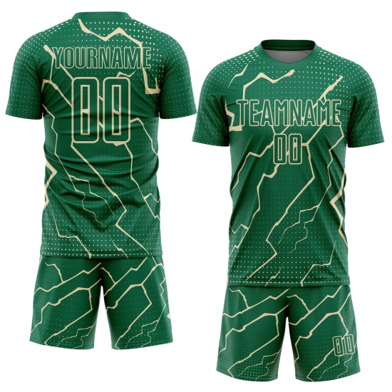 Lightning Sports Green Custom Kelly Cream Uniform Jersey Soccer Sublimation