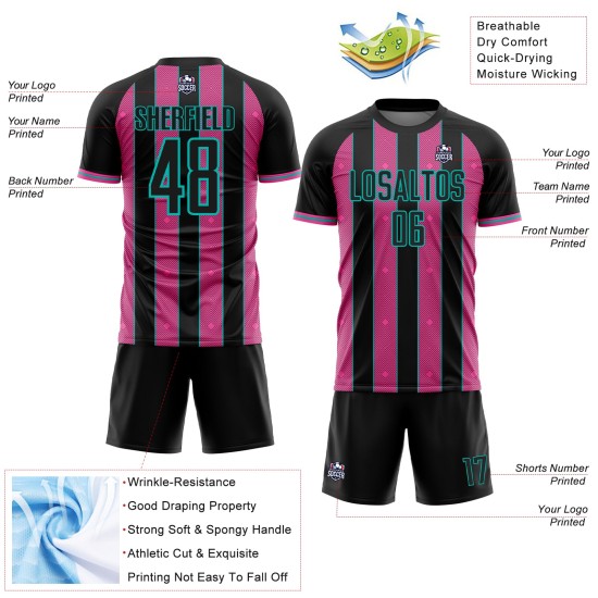 Soccer Uniform Pink-Aqua Black Pinstripe Sports Jersey Sublimation Custom Line