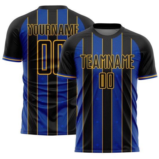 Jersey Uniform Line Blue-Gold Pinstripe Black Soccer Sublimation Custom Thunder Sports