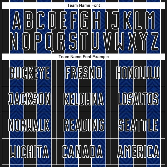 Sports Soccer Pinstripe Line Custom Sublimation Uniform Black Royal-White Jersey Sports Soccer Pinstripe Line Custom Sublimation Uniform Black Royal-White Jersey