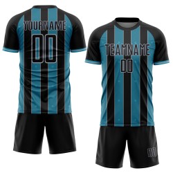 Sports Custom Black Jersey Line Pinstripe Panther Blue-Gray Sublimation Uniform Soccer
