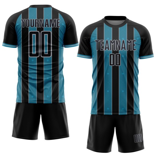 Sports Custom Black Jersey Line Pinstripe Panther Blue-Gray Sublimation Uniform Soccer