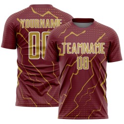 Sublimation Sports Lightning Burgundy Uniform Old Gold-White Custom Jersey Soccer