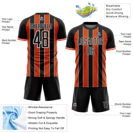 Sublimation Orange-White Jersey Soccer Black Custom Line Pinstripe Uniform Sports
