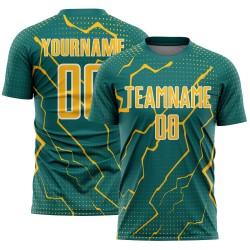 Lightning Soccer Jersey Custom Sublimation Teal Sports Uniform Gold-White