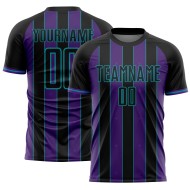 Custom Sports Soccer Sublimation Uniform Pinstripe Purple-Teal Line Jersey Black