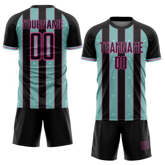 Sports Custom Ice Soccer Uniform Line Sublimation Jersey Pinstripe Blue-Pink Black