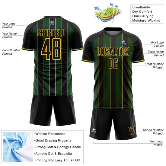 Green-Gold Uniform Custom Jersey Soccer Line Sublimation Black Pinstripe Sports