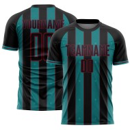 Black Soccer Uniform Jersey Pinstripe Teal-Crimson Sublimation Custom Sports Line