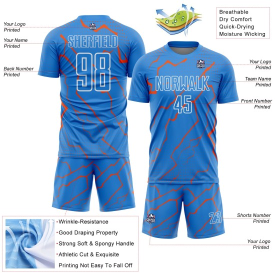 Uniform Sublimation Orange-White Custom Soccer Blue Jersey Powder Sports Lightning