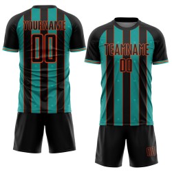 Pinstripe Line Custom Sublimation Sports Soccer Aqua-Orange Jersey Uniform Black