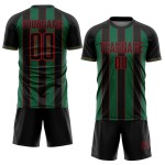 Pinstripe Sports Sublimation Black Line Soccer Jersey Custom Uniform Kelly Green-Red