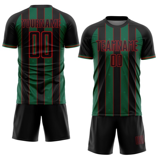 Pinstripe Sports Sublimation Black Line Soccer Jersey Custom Uniform Kelly Green-Red