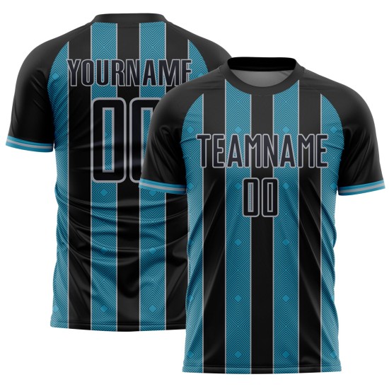 Sports Custom Black Jersey Line Pinstripe Panther Blue-Gray Sublimation Uniform Soccer